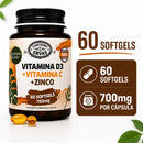 Vitamina D3 + Vitamina C + Zinco - 60 Cápsulas - Canteiro de ervas